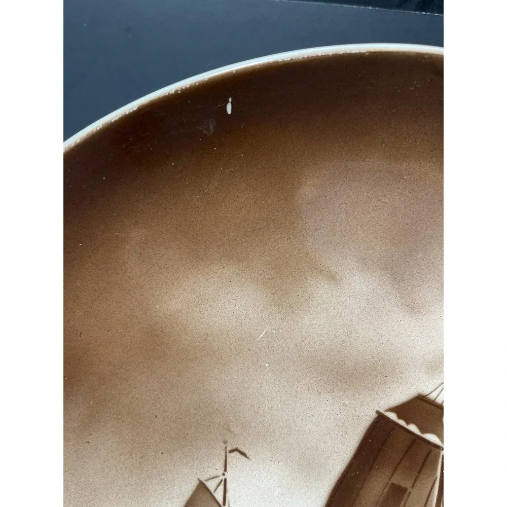 Société Céramique pre-1958 Maestricht Sepia Plate Sailboats Ships Holland 13